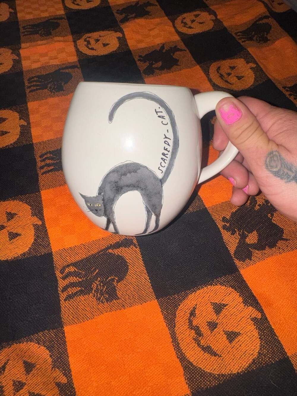 Rae Dunn Scaredy Cat Black Cat Halloween Coffee Mug